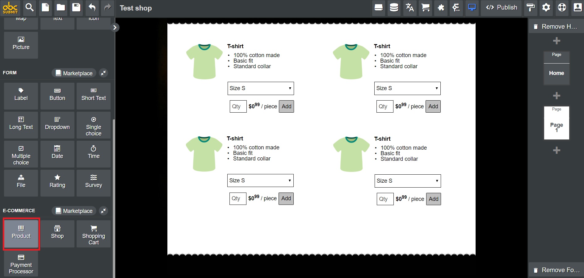 Use product field to add as many products you want and move it where you want on your website